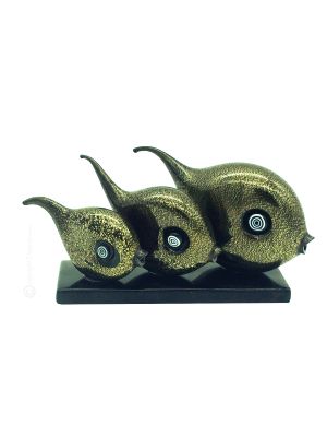 PESCADO Vidrio soplado de Murano Pan de oro de 24k, artesanía auténtica Made in Italy