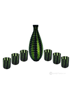 LICOR MURRINE Juego de 6 vasos de chupito con botella de cristal de Murano Made in Italy