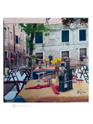 RESTAURANTE Pintura sobre lienzo de Massimo Scarpa con técnica encáustica