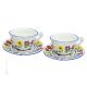 UCCELLINI CUPS juego de 2 tazas de té capuchino con platillo Castelli cerámica hecha a mano auténtica Abruzzo Made in Italy