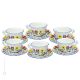 UCCELLINI CUPS juego de 6 tazas de té capuchino con platillo Castelli cerámica hecha a mano auténtica Abruzzo Made in Italy