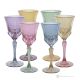 ADA Juego de 6 auténticos vasos de agua con pie pintados a mano en vidrio de calidad superior.-Multicolor 