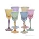 Set de 6 auténticas copas de vino con pie pintadas a mano en cristal de calidad superior.-Multicolor 