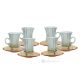 Juego de 6 auténticas tazas de té y platillos modernos pintados a mano en cristal de calidad superior.-Verde
