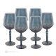 ALKIMIA Set de 6 auténticos vasos de agua con pie pintados a mano en cristal de calidad superior.-Azul