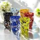 Juego de 6 vasos de cristal soplado coloreado con murrina, auténticos de Murano, Venecia.