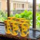 Juego de 6 copas de cristal soplado con incrustaciones realizadas en cristal fusionado, auténtica artesanía de Murano.