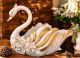 SWAN Centro de mesa artístico de cerámica estilo barroco con detalle en oro de 24k Made in Italy