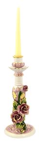 ROSE Portavelas artístico de cerámica estilo barroco con detalles en color oro de 24k Made in Italy